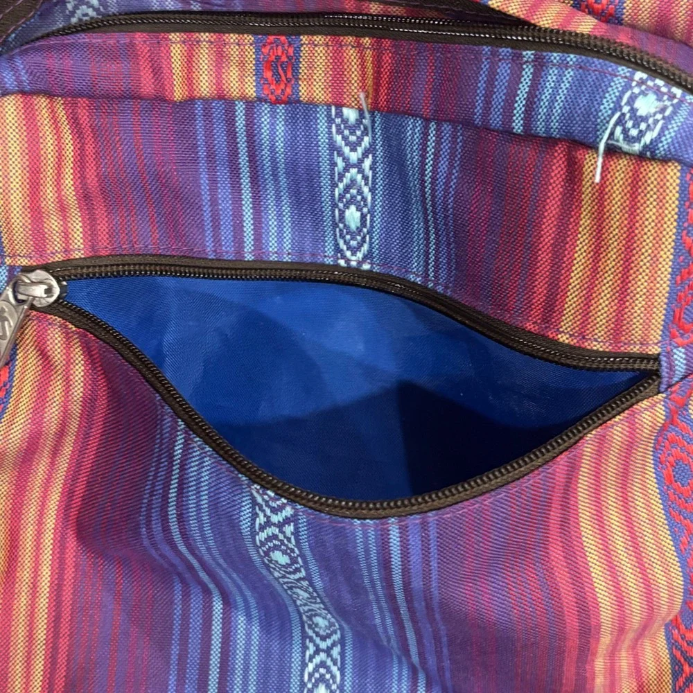 JanSport Originals Backpack Southwestern Stripe Canvas Suede Bottom Blue Purple